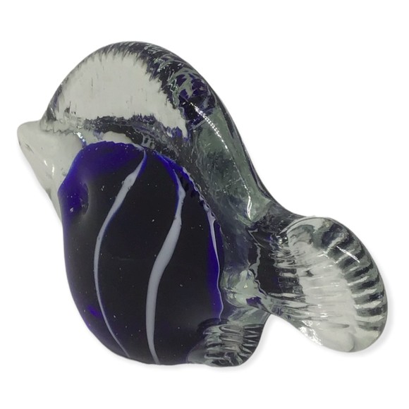 Handmade Glass Art Fish Purple White Stripe Angel Paperweight Sculpture Figurine - Picture 3 of 7